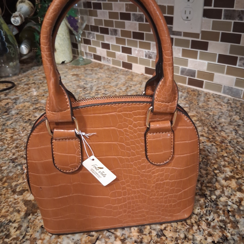 Elegant Brown Mini Crocodile-Embossed Handbag